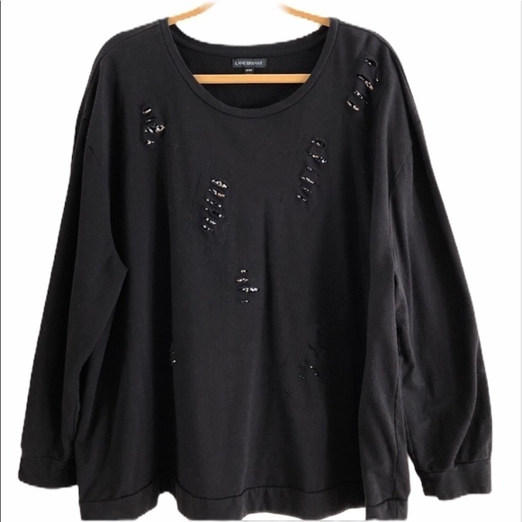 Lane Bryant Black Distressed Sequin Round Neck Sweatshirt Size 26/28 - Picture 1 of 8